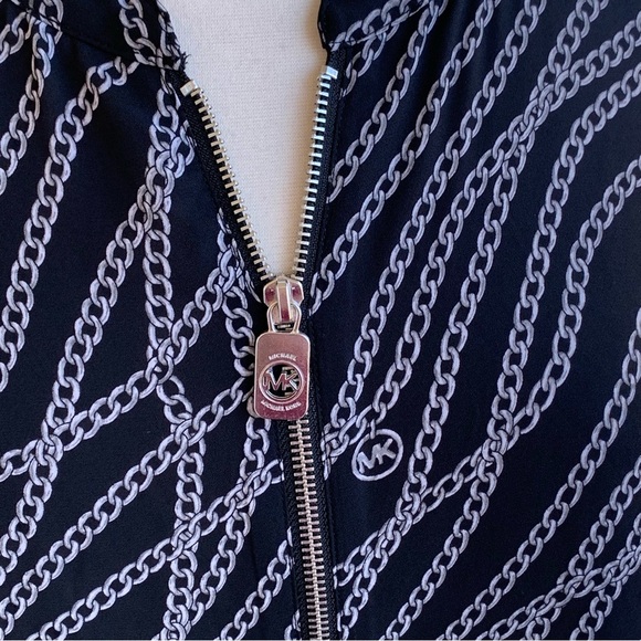 Michael Kors Top L Equestrian Chain Print MK Logo 1/4 Zip Sleeveless Blouse - Picture 5 of 7